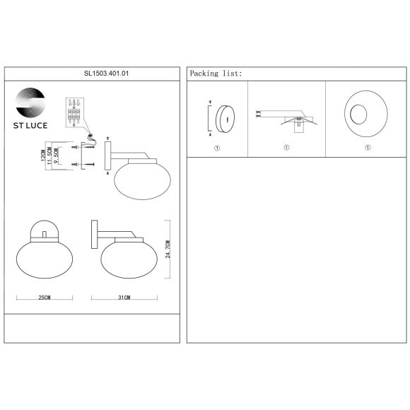 SL1503.401.01 Бра ST-Luce Черный/Белый E27 1*40W MODICA