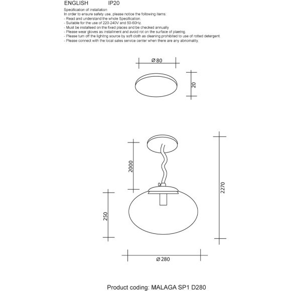 Светильник подвесной Crystal Lux MALAGA SP1 D280 CHROME