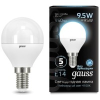 105101210 Комплект из 10 светодиодных ламп Gauss Шар 9,5W 950Lm 4100K E14 