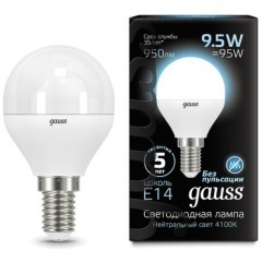 105101210 Комплект из 10 светодиодных ламп Gauss Шар 9,5W 950Lm 4100K E14 105101210 Комплект из 10 светодиодных ламп Gauss Шар 9,5W 950Lm 4100K E14
