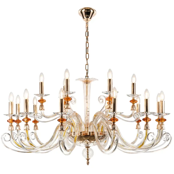 Люстра Crystal Lux CATARINA SP12+6 V2 GOLD/TRANSPARENT-COGNAC 1361/318