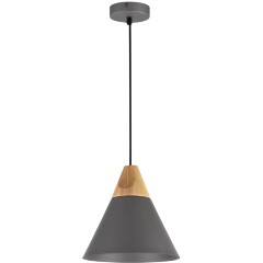 Подвесной светильник Maytoni Bicones P359-PL-220-C E27 макс. 60Вт темно-серый матовый металл и дерево (бук), конусный плафон, скандинавский стиль, диаметр 220 мм, высота регулируемая 220-1400 мм