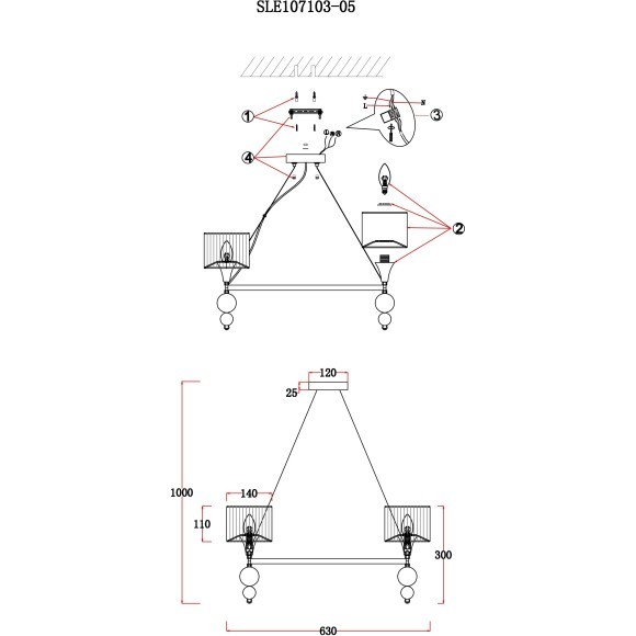 SLE107103-05 Светильник подвесной Хром/Серебристый E14 5*40W PAZIONE