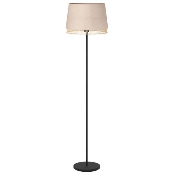 43978 Торшер с ножным выключателем TABLEY, 1X40W (E27), H1530, сталь, черный / текстиль, дерево, коричневый