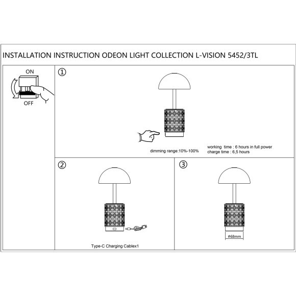 Настольная лампа беспроводная LED*3W 3000K LULU 5452/3TL