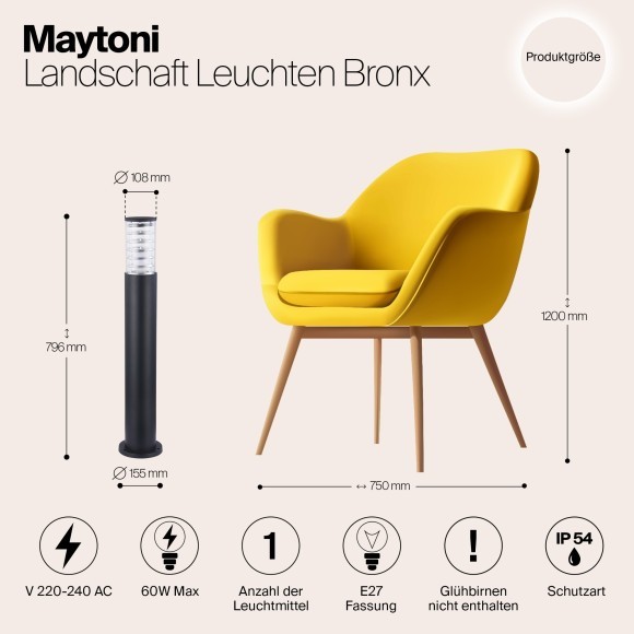 Уличный наземный светильник Maytoni O576FL-01B Bronx IP54 под лампу 1xE27 60W Уличный наземный светильник Maytoni O576FL-01B Bronx IP54 под лампу 1xE27 60W