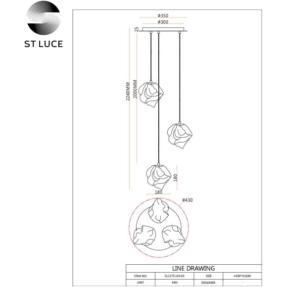 SL1175.303.03 Светильник подвесной ST-Luce Латунь/Янтарный E14 3*40W PORTICI