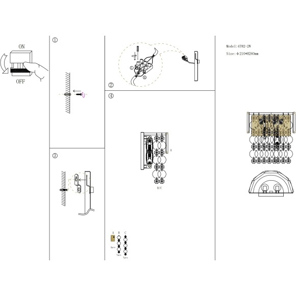 4782-2W, Настенный светильник, полукруглая бра Favourite с двумя лампами цоколя E14, Ламп нет в наличии