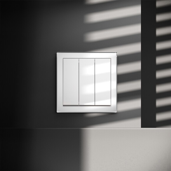 Выключатель встраиваемый VOLTUM S70 трехклавишный 10А, (белый глянцевый)