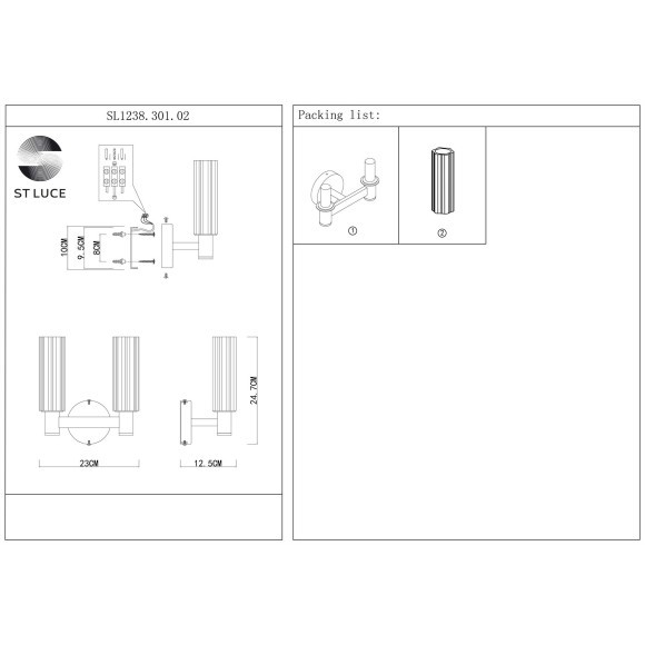 SL1238.301.02 Бра ST-Luce Латунь/Кракелированное стекло E14 2*40W CASALI