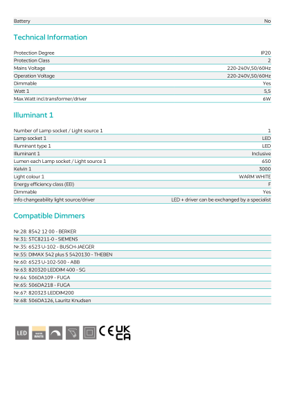 Встраиваемый светильник EGLO FUEVA 5 99191, встроенный LED 5,5Вт, 3000К, 650Лм, диммирование TRIAC/MOSFET, диаметр 117 мм, врезное отверстие 105 мм, высота встройки 26 мм Встраиваемый светильник EGLO FUEVA 5 99191, встроенный LED 5,5Вт, 3000К, 650Лм, диммирование TRIAC/MOSFET, диаметр 117 мм, врезное отверстие 105 мм, высота встройки 26 мм