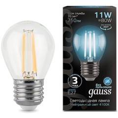 105802211 Лампа Gauss Filament Шар 11W 830lm 4100К Е27 LED 1/10/50 105802211 Лампа Gauss Filament Шар 11W 830lm 4100К Е27 LED 1/10/50