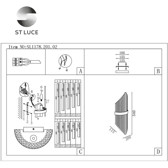 SL1178.201.02 Бра ST-Luce Золотистый/Золотистый, Прозрачный E14 2*40W AREZZO