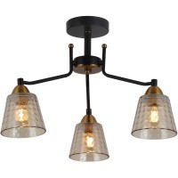 Подвесная люстра Freya Capella FR4017PL-03BBZ, сменные лампы 3xE27, основание металл черный и бронзовый, плафоны янтарное стекло