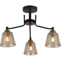Подвесная люстра Freya Capella FR4017PL-03BBZ, сменные лампы 3xE27, основание металл черный и бронзовый, плафоны янтарное стекло