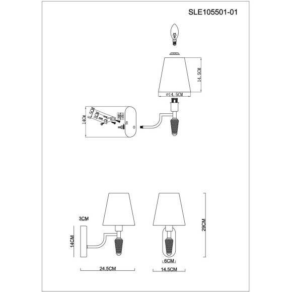 SLE105501-01 Светильник настенный Никель/Белый E14 1*40W REIMO