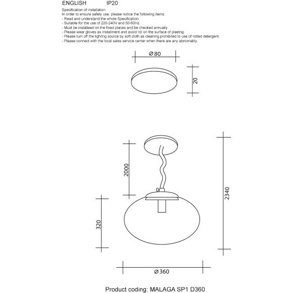 Светильник подвесной Crystal Lux MALAGA SP1 D360 CHROME Светильник подвесной Crystal Lux MALAGA SP1 D360 CHROME