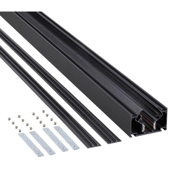 Novotech 135356 FLUM SHINO Черный встраиваемый 3м трековый гарпунный шинопровод для монтажа в ПВХ натяжные потолки, прямые соед. планки 4шт в комплекте, гарпун и заглушки гарпуна в комплекте, 48V, IP20