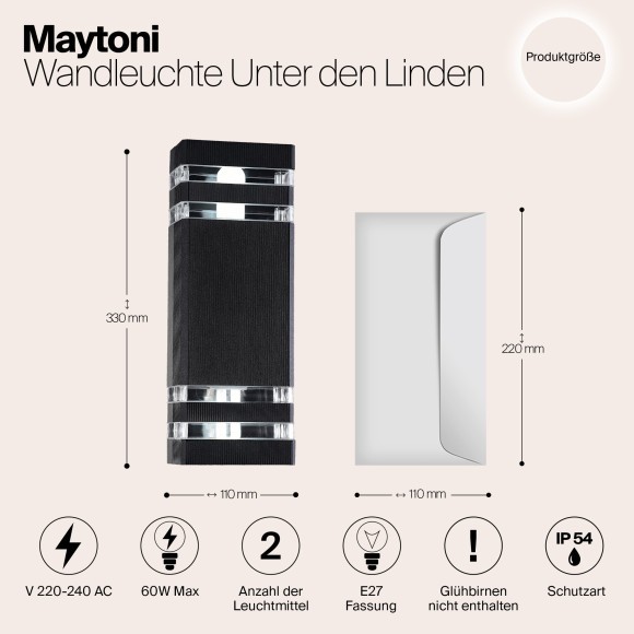 Уличный настенный светильник Maytoni O578WL-02B Unter den Linden IP54 под лампы 2xE27 60W