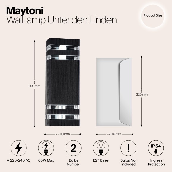 Уличный настенный светильник Maytoni O578WL-02B Unter den Linden IP54 под лампы 2xE27 60W
