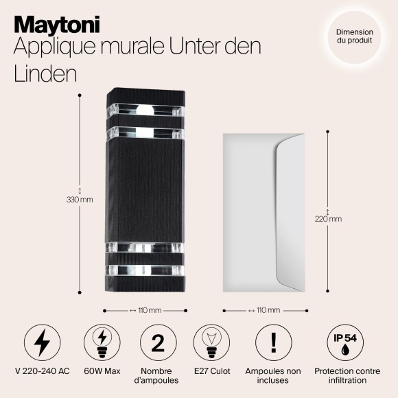 Уличный настенный светильник Maytoni O578WL-02B Unter den Linden IP54 под лампы 2xE27 60W