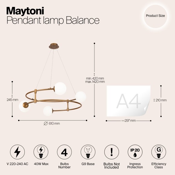 Подвесной светильник Maytoni MOD317PL-04G Balance под лампы 4xG9 40W