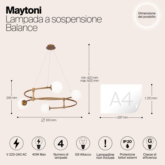 Подвесной светильник Maytoni MOD317PL-04G Balance под лампы 4xG9 40W