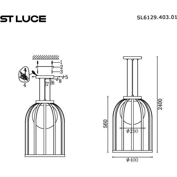 SL6129.403.01 Светильник подвесной ST-Luce Черный/Белый E27 1*60W NORDIC
