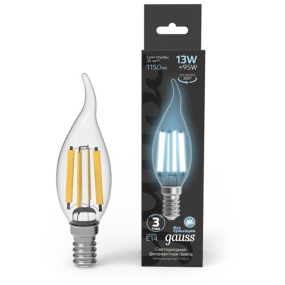 104801213 Лампа Gauss Filament Свеча на ветру 13W 1150lm 4100К Е14 LED 1/10/50