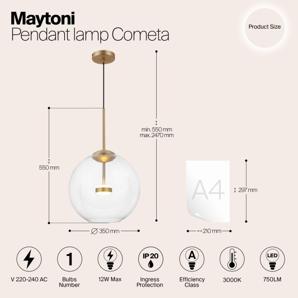Подвесной светильник Maytoni MOD056PL-L12G3K COMETA светодиодный LED 12W