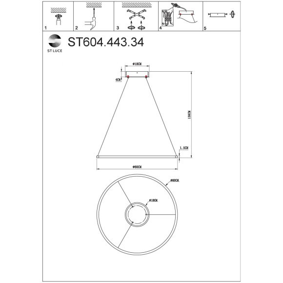 ST604.443.34 Светильник подвесной ST-Luce Черный/Белый LED 1*34W 4000K Подвесные светильники