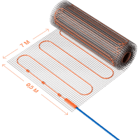 VLT01-150-3.5 Нагревательный мат (Теплый пол) длиной 7 метров и шириной полметра (0,5 метра) Voltum Т150 мощность 525Вт 150Вт/м², двужильный экранированный кабель, клеевая основа, укладка в плиточный клей/стяжку, гарантия 25 лет