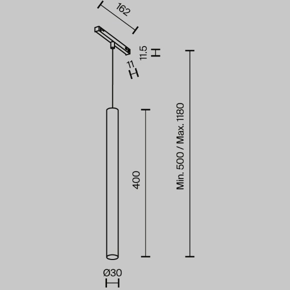 Maytoni Exility X TR245-7W4K-B Трековый светодиодный черный магнитный подвесной светильник цилиндр диаметром 3 см, с DIP переключателем группы включения на корпусе, LED 7Вт 4000K 640Лм CRI90 36° IP20 48В