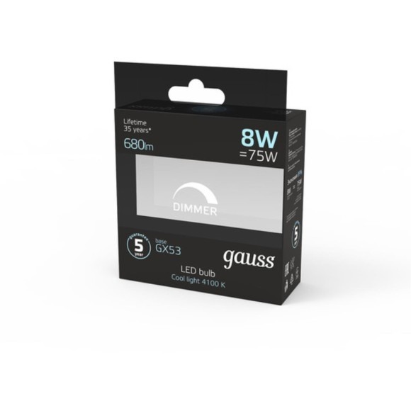 108408208-D Лампа Gauss GX53 8W 680lm 4100K диммируемая LED 1/10/100 108408208-D Лампа Gauss GX53 8W 680lm 4100K диммируемая LED 1/10/100