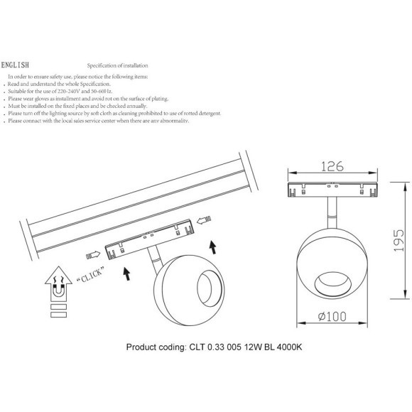 CLT 0.33 005 12W BL 4000K Трековый магнитный светодиодный светильник Crystallux Space 48V CRI90+ 4000К 550Лм 36° 12W CLT 0.33 005 12W BL 4000K Трековый магнитный светодиодный светильник Crystallux Space 48V CRI90+ 4000К 550Лм 36° 12W
