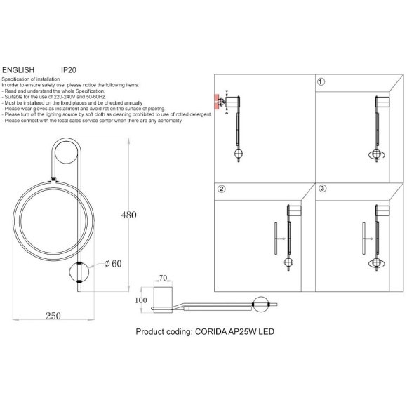 Бра Crystal Lux CORIDA AP25W LED BLACK/GOLD