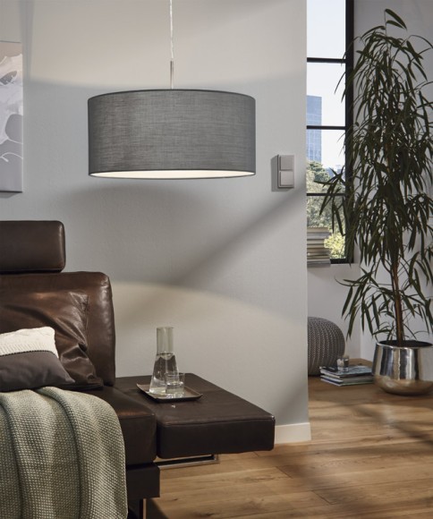 31577 PASTERI Подвесной потолочный светильник с одним цоколем E27, 60Вт, серый тканевый абажур, никелевый металл