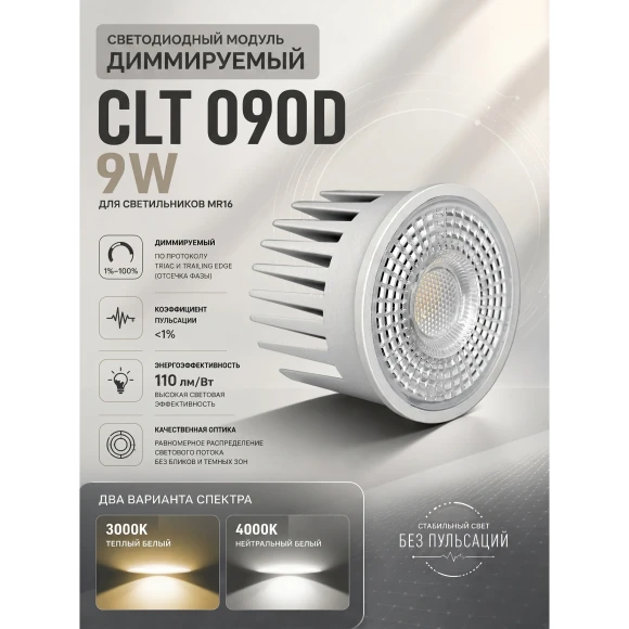 Светодиодный диммируемый модуль Crystal Lux CLT 090D 9W 3000K WH 0990/055