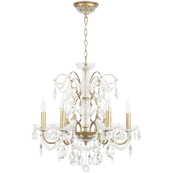 2571/306 ODELIS SP6 GOLD Crystal Lux Люстра золотая с патиной и прозрачными хрустальными подвесками, 6 x E14 до 40 Вт, Ø600 мм, H600 мм, IP20, 220 В