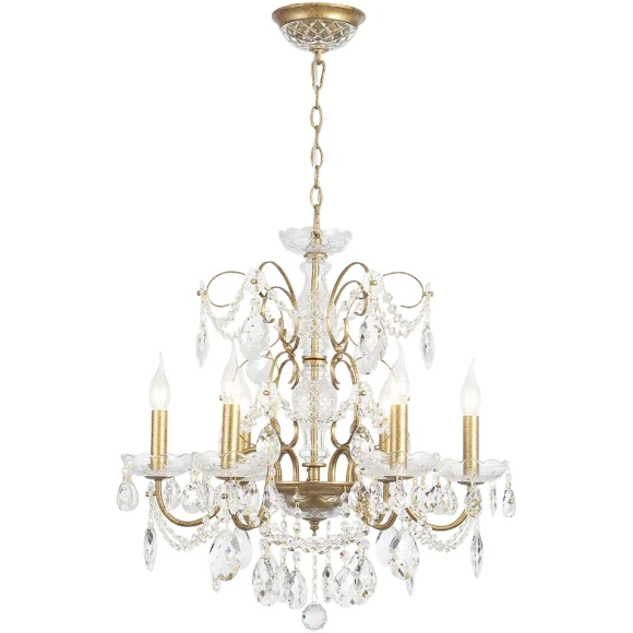 2571/306 ODELIS SP6 GOLD Crystal Lux Люстра золотая с патиной и прозрачными хрустальными подвесками, 6 x E14 до 40 Вт, Ø600 мм, H600 мм, IP20, 220 В