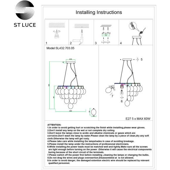 SL432.703.05 Люстра подвесная ST-Luce Хром/Перламутровый E27 5*60W SOSPIRO SL432.703.05 Люстра подвесная ST-Luce Хром/Перламутровый E27 5*60W SOSPIRO