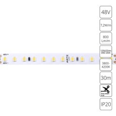 A4812010-04-4K Светодиодная лента 48В 7.2Вт/м 800Лм/м 4000К CRI 90+ 10мм SMD2835 120шт/м 30м IP20 A4812010-04-4K Светодиодная лента 48В 7.2Вт/м 800Лм/м 4000К CRI 90+ 10мм SMD2835 120шт/м 30м IP20