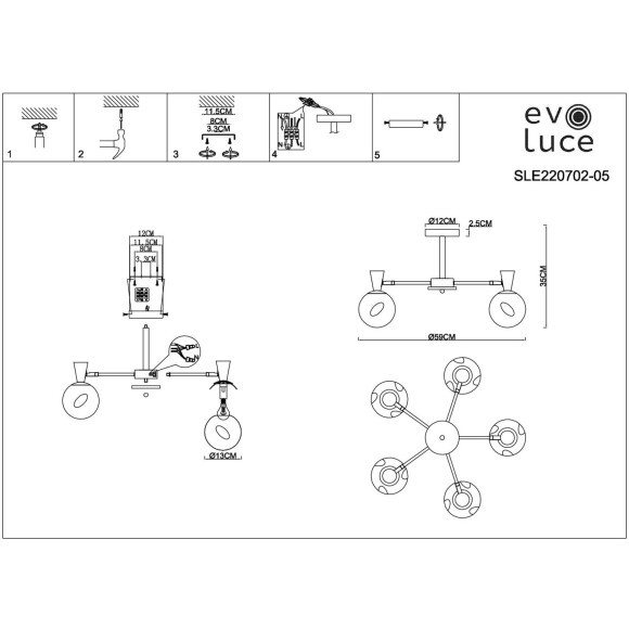 SLE220702-05 Светильник потолочный Белый, Светлое дерево/Белый E14 5*40W CATANIA SLE220702-05 Светильник потолочный Белый, Светлое дерево/Белый E14 5*40W CATANIA