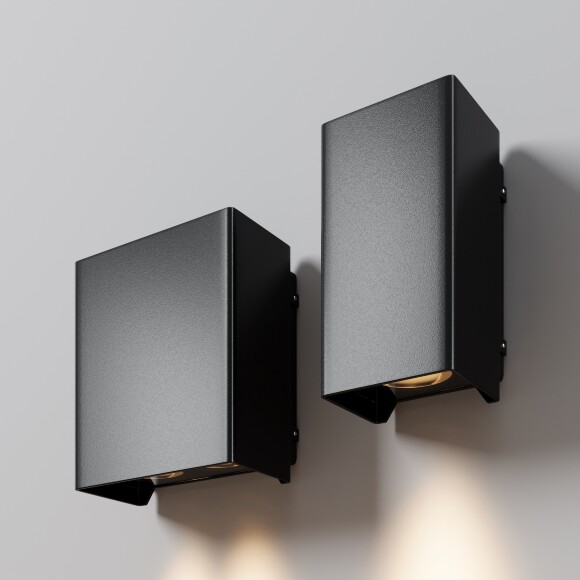 Maytoni Shell O505WL-L3B3K Черный уличный фасадный настенный светильник с узким лучом света, свет в одну сторону, 3Вт 200лм 3000К 7° CRI80 IP65 220V, 130x70x62мм, -40...+50°C