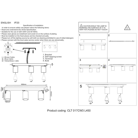 Светильник потолочный Crystal Lux CLT 017CW3 L450 BL Светильник потолочный Crystal Lux CLT 017CW3 L450 BL