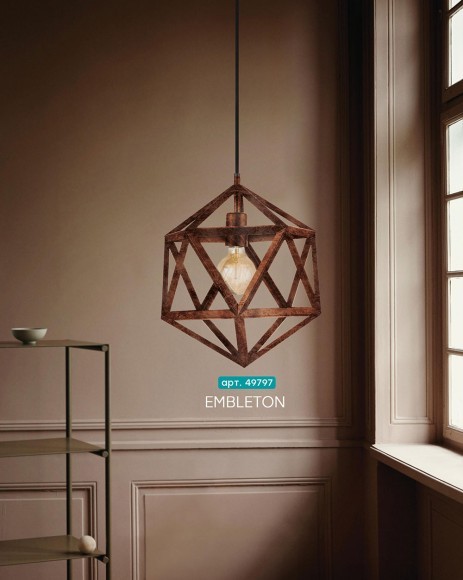 49797 EMBLETON Подвесной светильник с 1 лампой E27, 60Вт, винтаж, медный