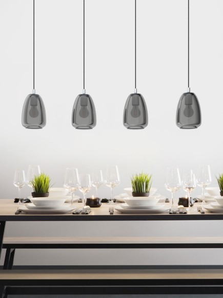 98616 Подвес ALOBRASE, 4х40W (E27), L1080, B150, H1100, сталь, хром/дымч. стекло, черный-прозрачный