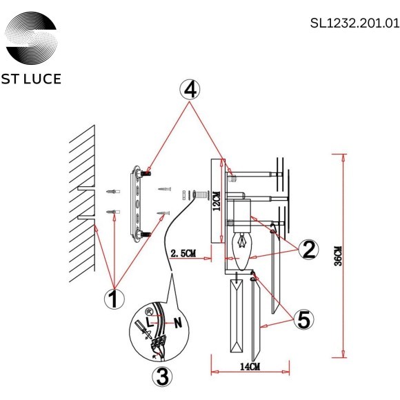 SL1232.201.01 Бра ST-Luce Золотистый/Прозрачный, Золотистый E14 1*60W CASERTA
