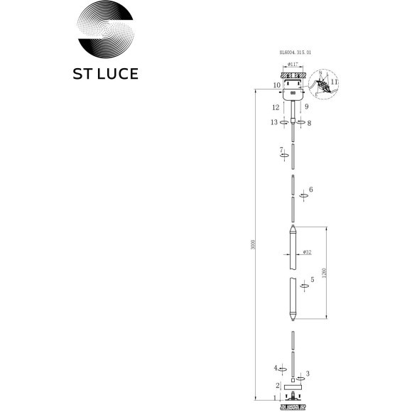 SL6004.315.01 Торшер ST-Luce Латунь/Белый LED 1*30W 3000K OLBIA