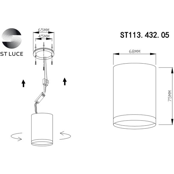 ST113.432.05 Светильник потолочный Черный LED 1*5W 3000K 390Lm Ra90 120° IP20 D68xH75 170-240V Накладные светильники
